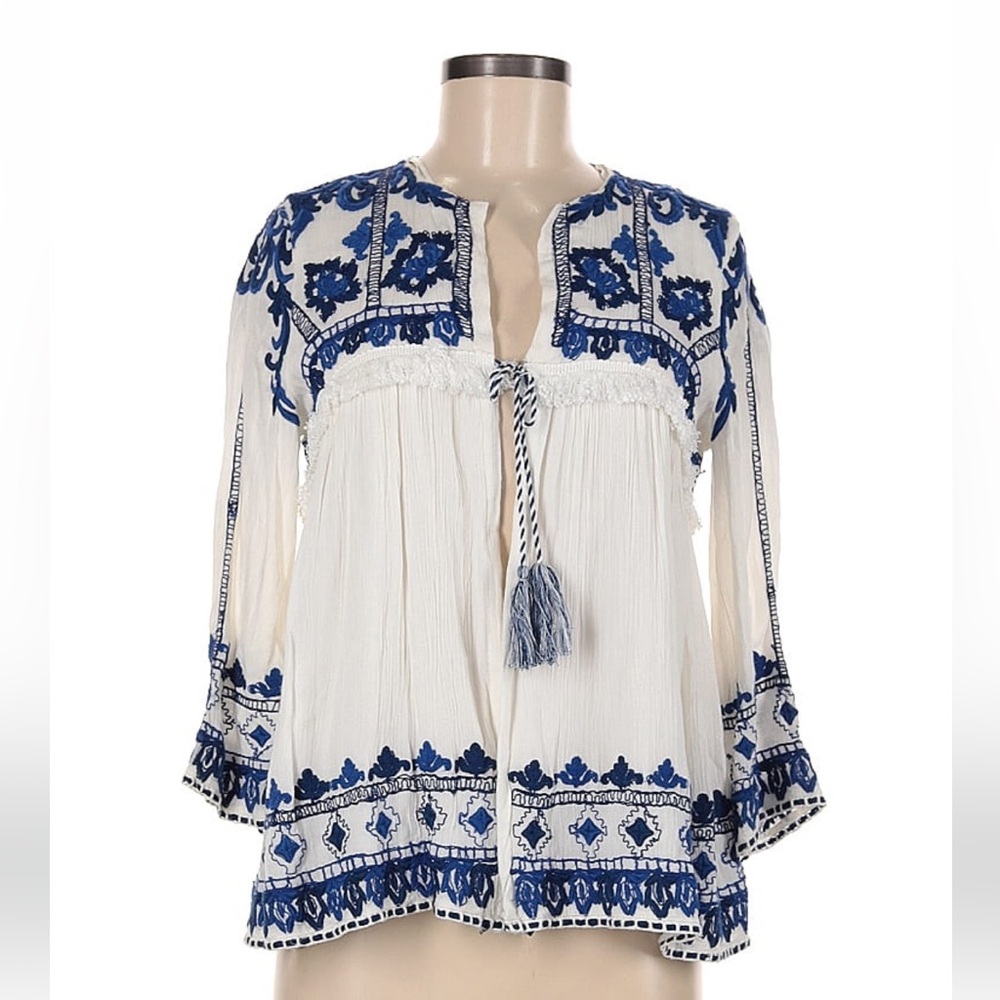 NWT Trafaluc Zara Ecru Embroidered Swing Jacket - Picture 2 of 11